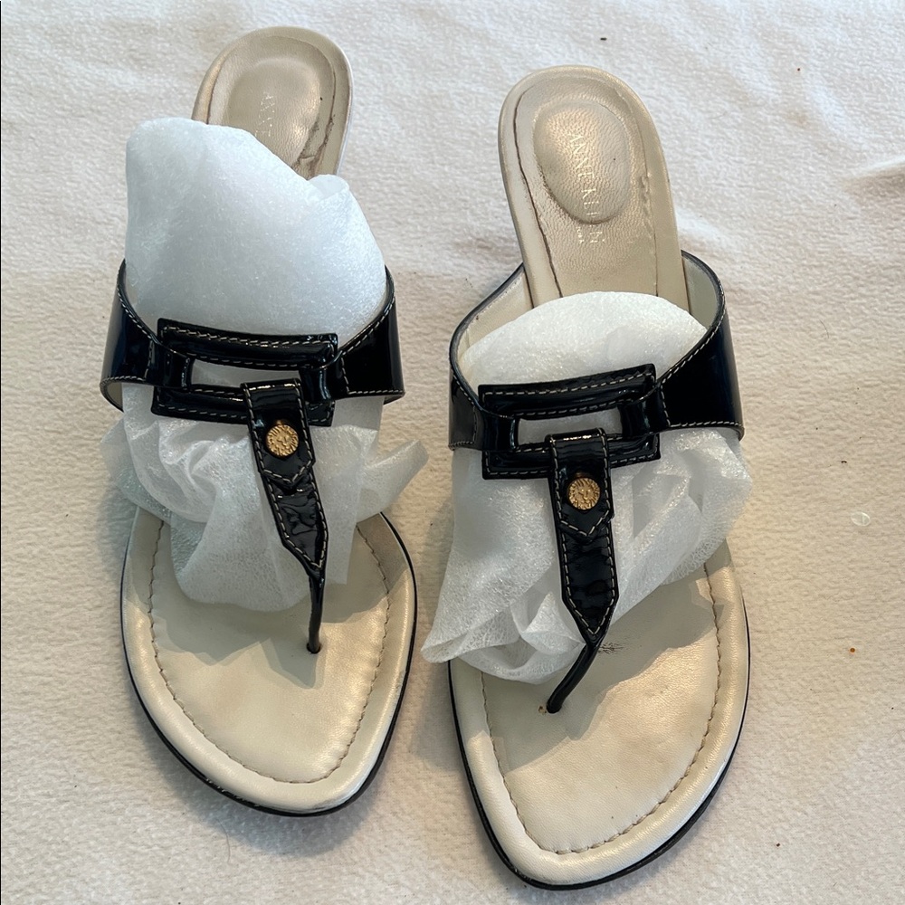 Anne Klein Elegant Black Patent with gold accent Women's Sandals